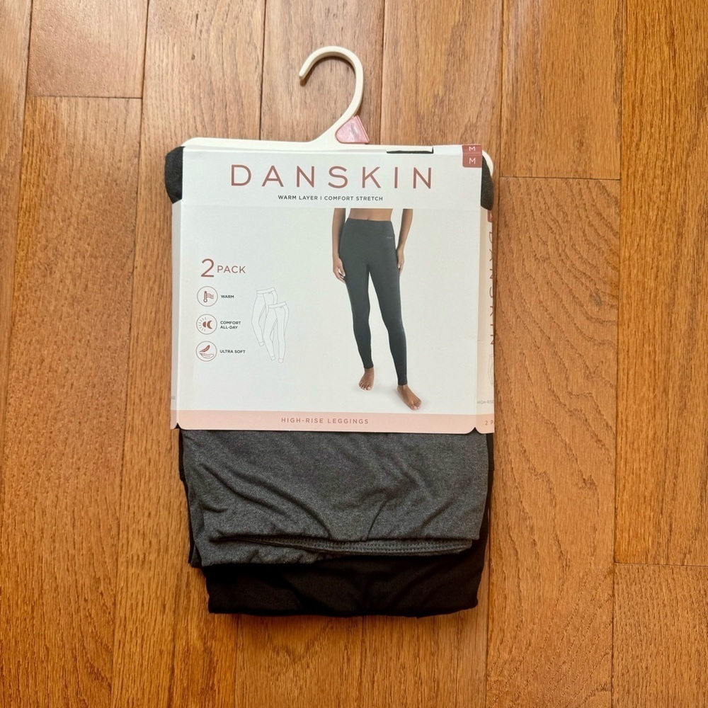 Danskin 2 pack of high rise leggings in black and grey